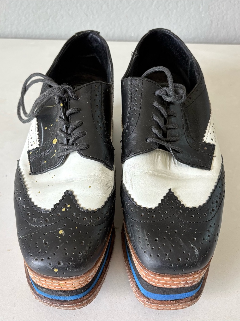 Jeffrey Campbell Black & White Leather Oxford Platform Shoes Women’s Size 9 M - Picture 3 of 12